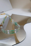 Handmade Two-Strand Necklace with Natural Burmese Jade and Crystal Beads