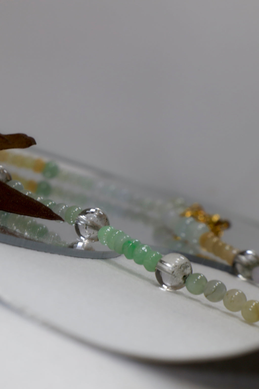 Handmade Two-Strand Necklace with Natural Burmese Jade and Crystal Beads