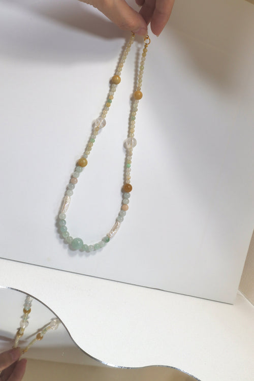 Handmade Burmese Jade, Freshwater Pearl & Crystal Necklace