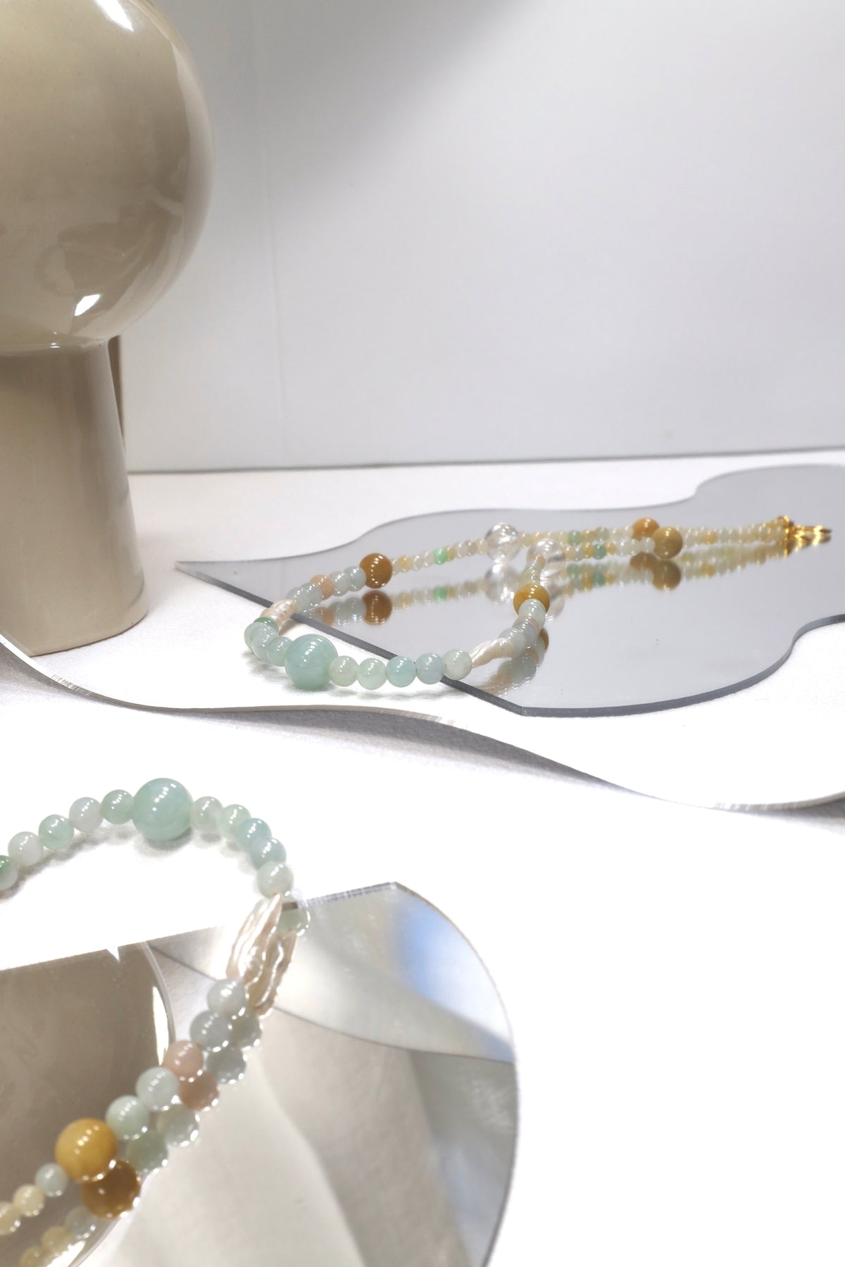 Handmade Burmese Jade, Freshwater Pearl & Crystal Necklace