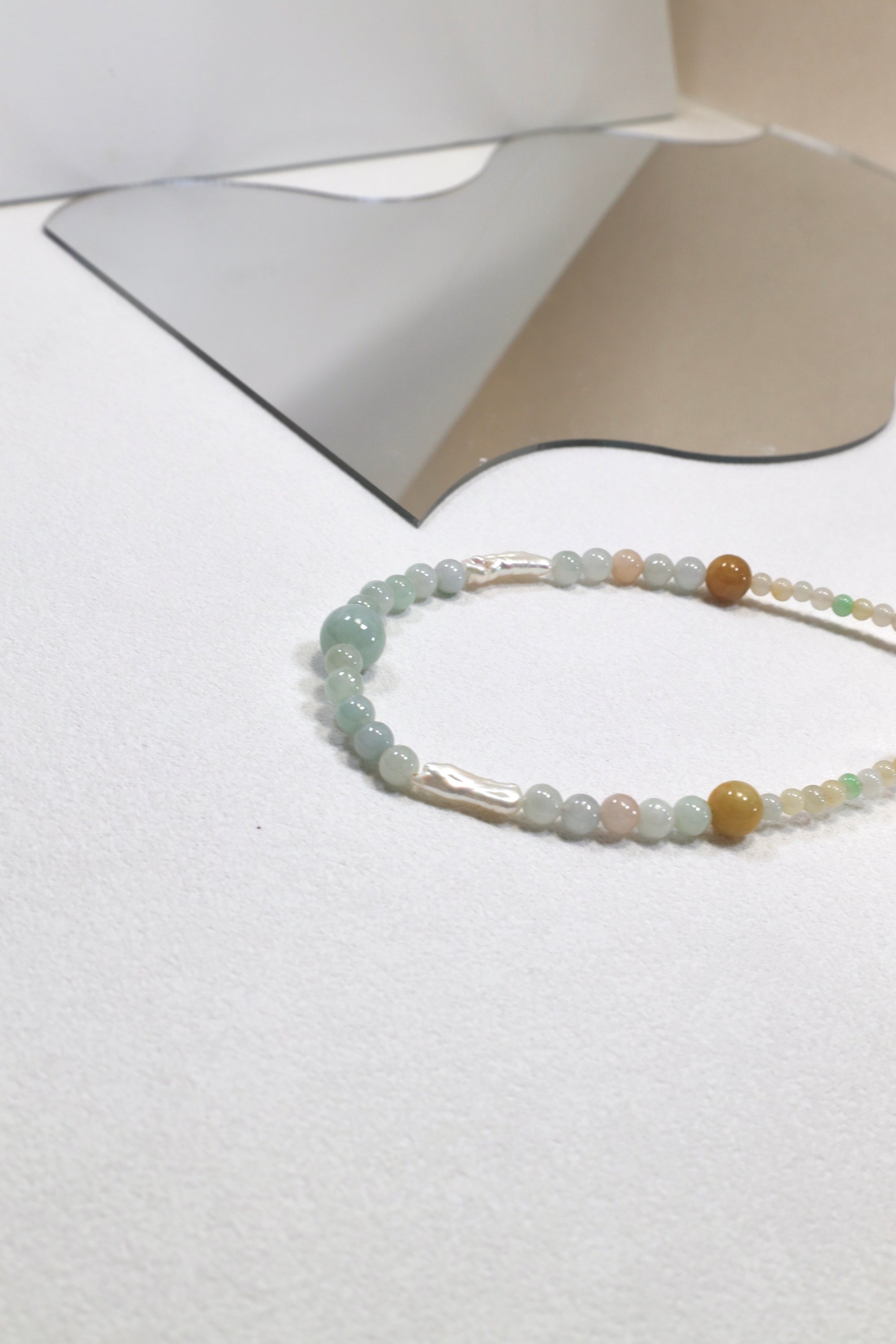 Handmade Burmese Jade, Freshwater Pearl & Crystal Necklace