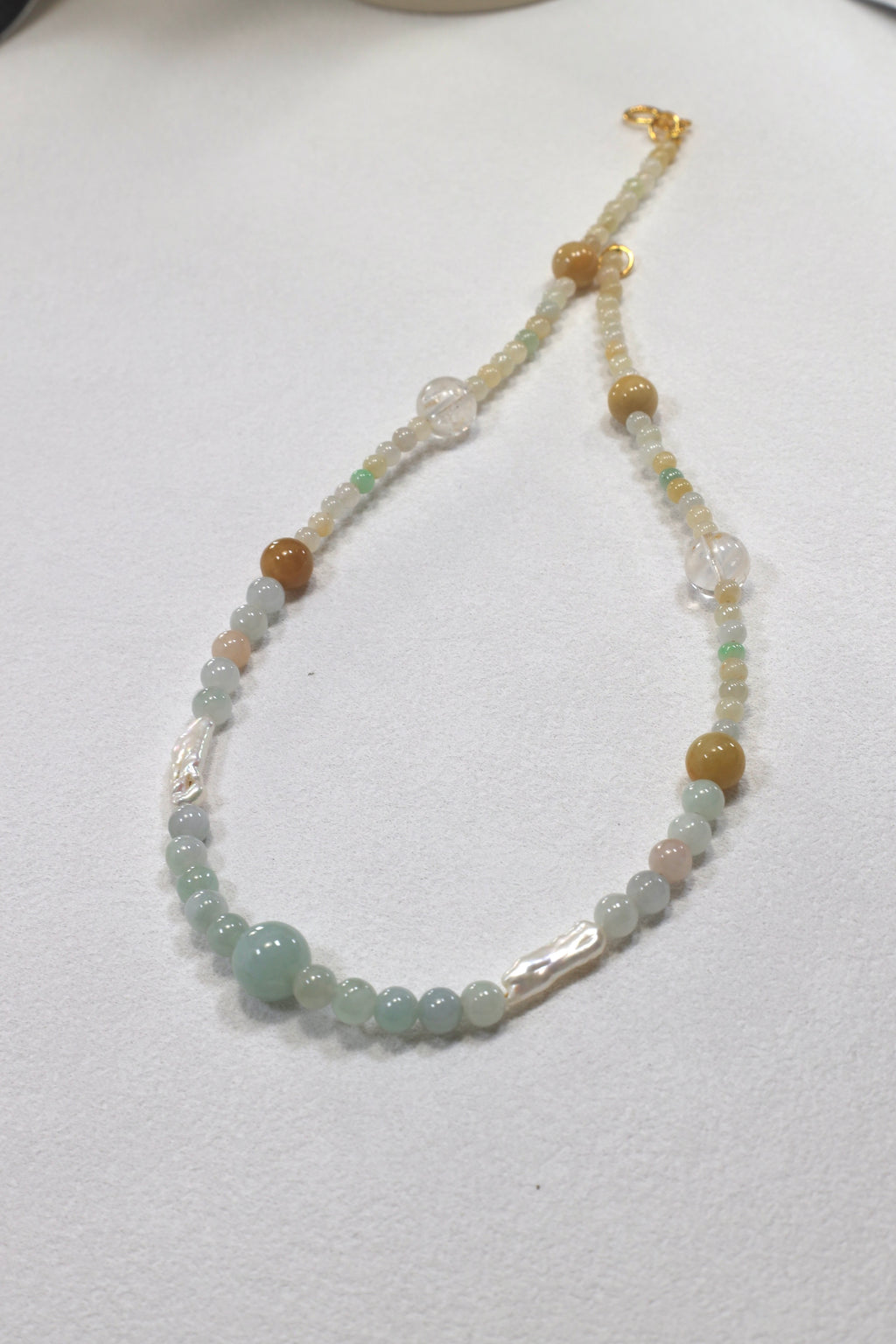 Handmade Burmese Jade, Freshwater Pearl & Crystal Necklace